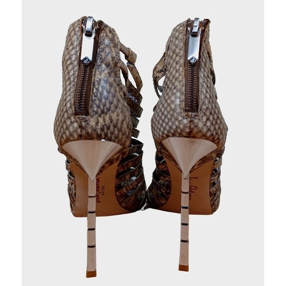 Sam Edelman Size 6.5 Leather Rhinestone Peep Toe Women's Pencil Heel - Picture 5 of 9